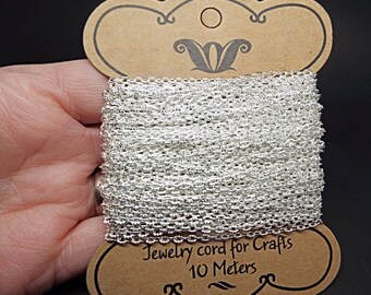 10M Silver Tone Textured Chain, Flat Iron Cable Chain, 3x2x0.5mm Link, Silver Jewelry Findings, Necklace Chain, 10 Metre Pack, UK Shop