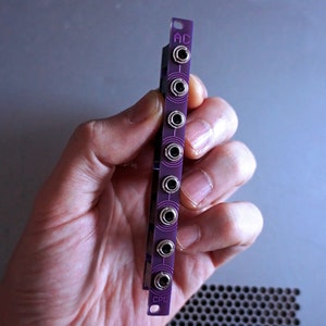 Könnte beinhalten: Lilafarbene Platine mit acht silbernen Buchsen, die oben und unten mit "AC" und "CPI" beschriftet sind.