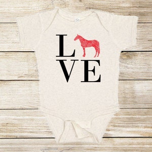LOVE Horses Infant Bodysuit, New Baby Equestrian Shower Gift, Pregnancy Mother Boy Girl Gender Heart Riding Horseback Western Trainer