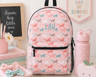 Pink Ponies Backpack Back to School Equestrian Horse Theme Girl Horseback Riding Western