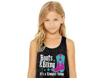 SALE Boots and Bling It's a Cowgirl Thing - Sassy Western Racerback Tank Top for Girls - Equestrian Horse Shirt Country Ranch Barrel Rodeo