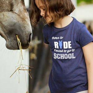 Born to Ride Forced to Go to School Youth Short Sleeve T-Shirt - Kids Teen Back To Class Funny Tee Horse Equestrian Team Western Hunter Jump