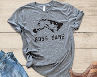 The Boss Mare T-Shirt - Unisex Short Sleeve Horse Tee, Equestrian Gift for Women Teen Apparel in Gray Purple Pink Blue