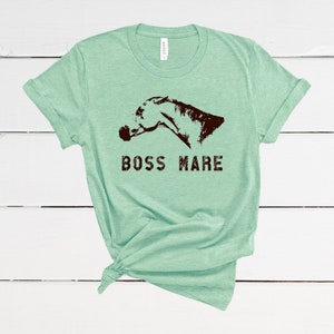 The Boss Mare T-Shirt Unisex Short Sleeve Horse Tee, Equestrian Gift for Women Teen Apparel in Gray Purple Pink Blue Mint