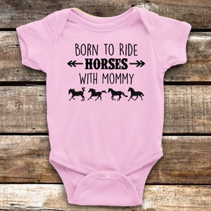 Born to Ride Horses with Mommy Baby Onesie for Equestrian Infant, Pink Short Sleeve