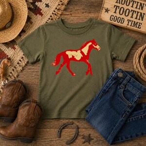 Horse Shirt for Boys Toddler & Youth | Western Cowboy Kids Tee | Equestrian T-Shirt | Pinto Mustang Horse Graphic | Rodeo Shirt Kids image 2