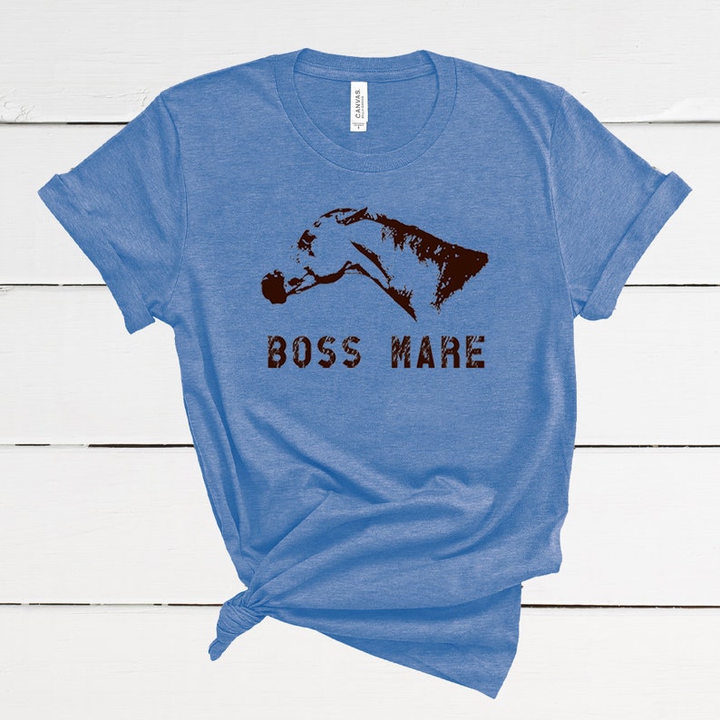 The Boss Mare T-Shirt Unisex Short Sleeve Horse Tee, Equestrian Gift for Women Teen Apparel in Gray Purple Pink Blue Blue
