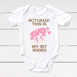 My First Rodeo One Piece Bodysuit, Baby Girl Horse Onesie, Equestrian Clothes Western Country Newborn Gift Riding Pony Bronco Pink Stars