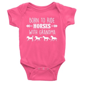 Born to Ride Horses WITH GRANDMA Baby Bodysuit, Infant Baby Shower Gift for Girls Boys or Surprise, Equestrian Clothing