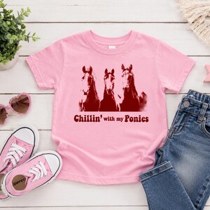 Chillin With My Ponies Kids Tee | Funny Horse Youth Shirt | Pony Lover Kid Shirt | Equestrian Kid Gift | Pink Light Blue Purple Mustard