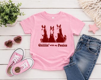 Chillin With My Ponies Kids Tee | Funny Horse Youth Shirt | Pony Lover Kid Shirt | Equestrian Kid Gift | Pink Light Blue Purple Mustard