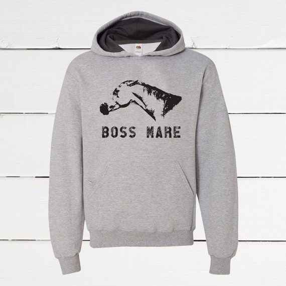 Boss Mare Horse Hooded Sweatshirt Heather Gray Turquoise Aqua