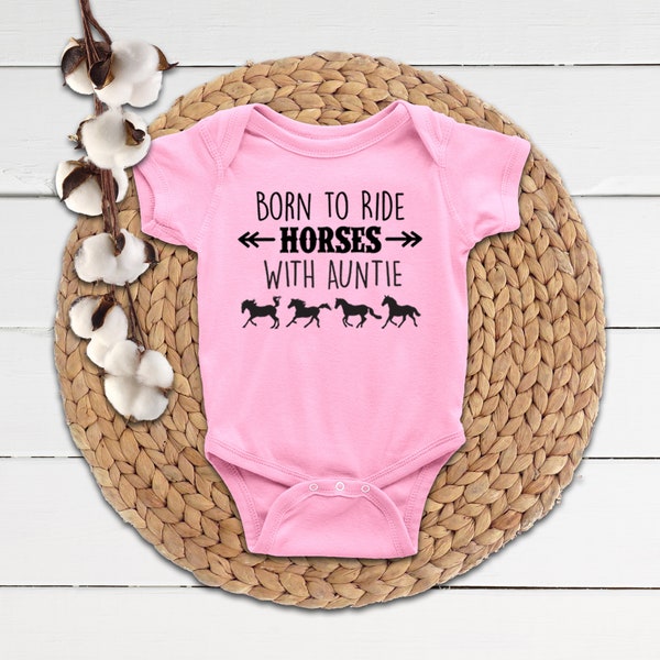 Horse Baby Clothing for Niece/Nephew - Born to Ride Horses With Auntie, Long/Short Sleeve, Equestrian Gift for Girls Boys Aunt Shower