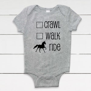 Crawl, Walk, Ride! Horse Bodysuit for Babies - Infant Boy, Girl, or Surprise - Equestrian Clothing, Baby Shower Gift