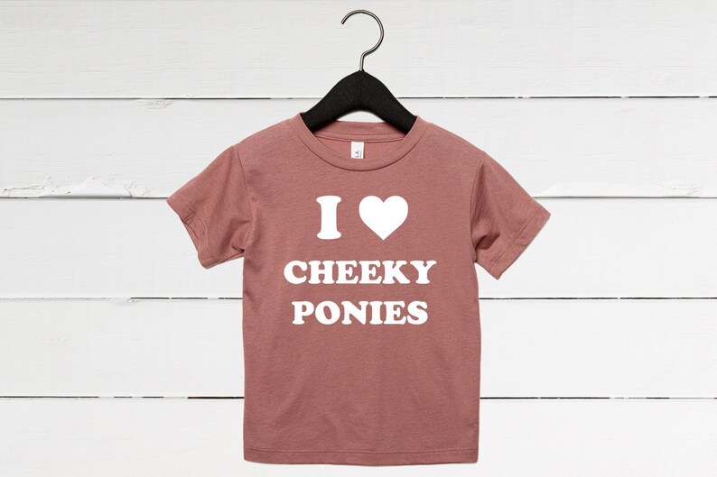 I Heart Cheeky Ponies - Premium Equestrian Horse T-Shirt for Toddler and Youth Girls in Mauve Triblend - Size 2T through 14/16 Pony Club image 1