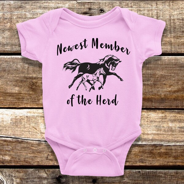 Newest Member of the Herd Horse Themed Bodysuit with Mare and Foal for Infant Boys, Girls, and Surprises - Horse Lover New Baby Easter Gift