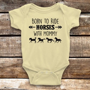 Born to Ride Horses with Mommy Baby Onesie for Equestrian Infant, Banana Short Sleeve