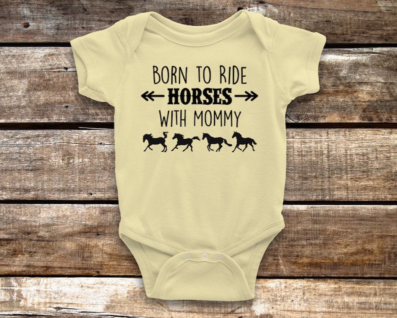 Born to Ride Horses with Mommy Baby Onesie for Equestrian Infant, Banana Short Sleeve