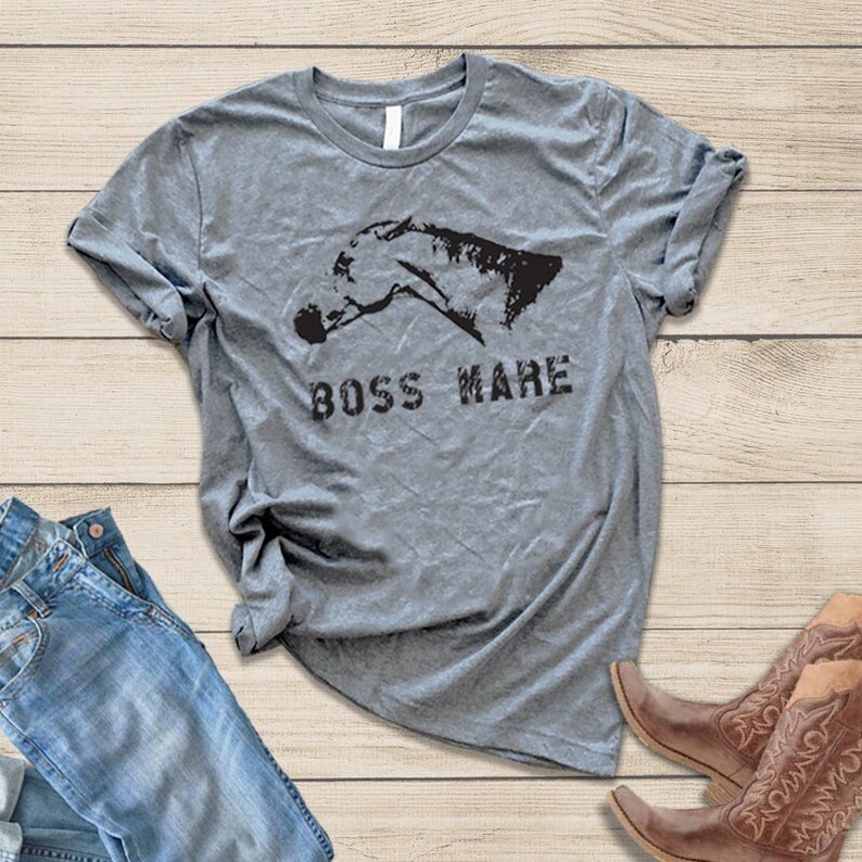 The Boss Mare T-Shirt Unisex Short Sleeve Horse Tee, Equestrian Gift for Women Teen Apparel in Gray Purple Pink Blue Dark Grey