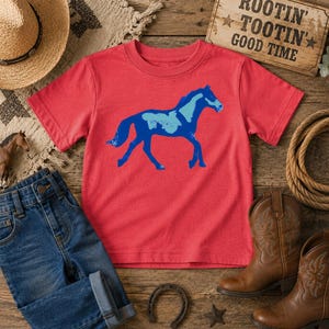 Horse Shirt for Boys Toddler & Youth | Western Cowboy Kids Tee | Equestrian T-Shirt | Pinto Mustang Horse Graphic | Rodeo Shirt Kids image 1