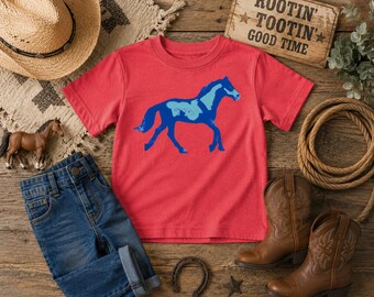 Horse Shirt for Boys Toddler & Youth | Western Cowboy Kids Tee | Equestrian T-Shirt | Pinto Mustang Horse Graphic | Rodeo Shirt Kids