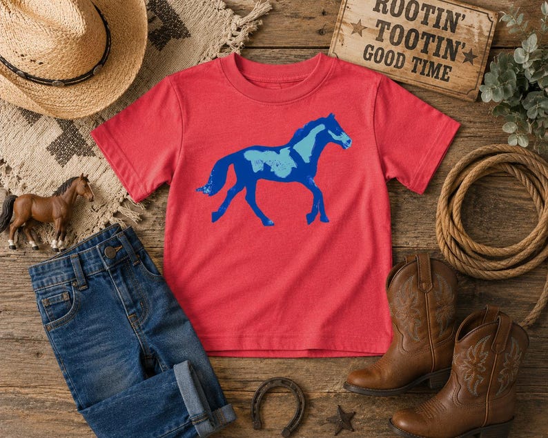Horse Shirt for Boys Toddler & Youth | Western Cowboy Kids Tee | Equestrian T-Shirt | Pinto Mustang Horse Graphic | Rodeo Shirt Kids image 1