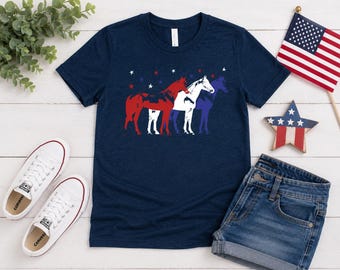 Patriotic Horse Kids Shirt | Red White Blue Horse Youth Tee | 4th of July Kids Gift | Equestrian Kid Shirt | Independence Day Tee