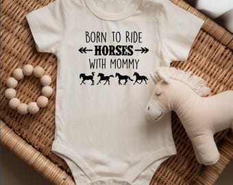 Born to Ride Horses with Mommy – Equestrian Baby Bodysuit | Horse Lover Baby Gift | Western Baby Shower Outfit | Cute Farm Baby Clothes