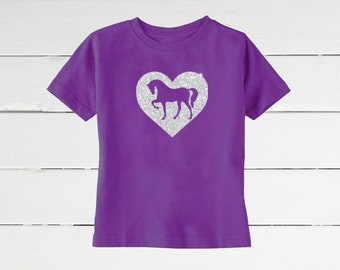 Glitter Heart Horse Shirt for Girls, Sparkle Heart Pony Short Sleeve Tee, Equestrian Clothing, Riding Shirt, Horse Clothes
