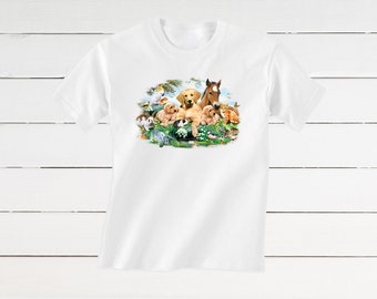 Summer Pals - Horse Cat Bird Golden Retriever Bunny Hamster Butterfly - Outdoor Pond Friends Short/Long Sleeve Shirt for Toddlers 2T-5T