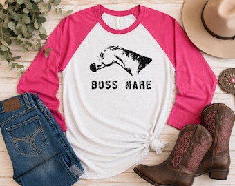 Boss Mare Baseball Tee, Funny Equestrian Shirt for Women, Horse Riding Raglan Tee, Trainer Gift, Horse Lover Clothing, Cowgirl Top