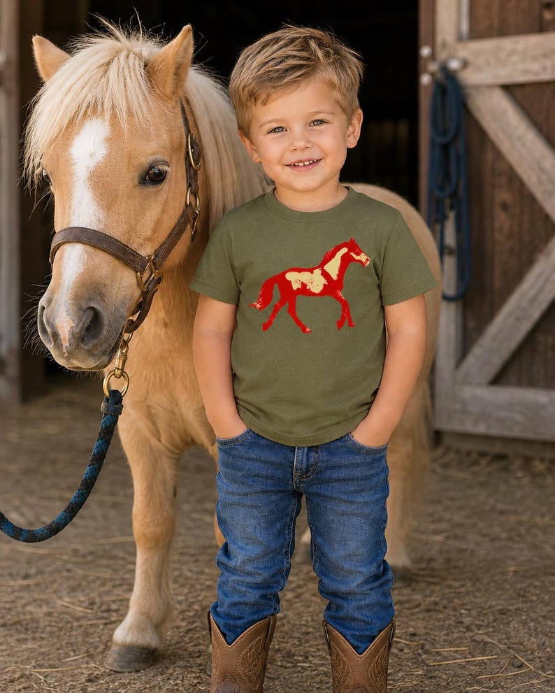 Horse Shirt for Boys Toddler & Youth | Western Cowboy Kids Tee | Equestrian T-Shirt | Pinto Mustang Horse Graphic | Rodeo Shirt Kids image 4