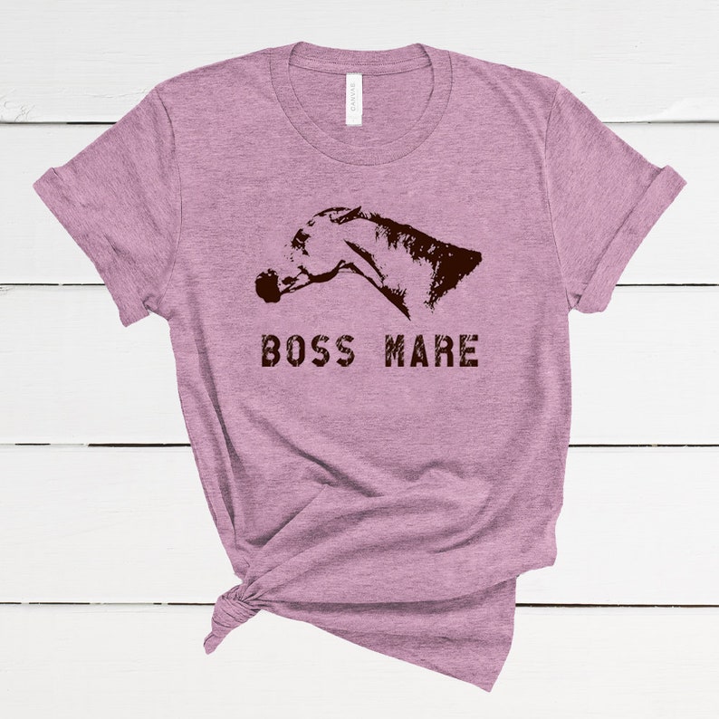 The Boss Mare T-Shirt Unisex Short Sleeve Horse Tee, Equestrian Gift for Women Teen Apparel in Gray Purple Pink Blue Orchid