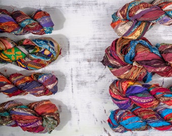 Sari silk ribbon,  Sari ribbon Borders, Ribbon, Raw edge ribbon, Recycled Sari Silk, Gift Wrapping Ribbon, Bouquet Ribbon, Weaving art yarn