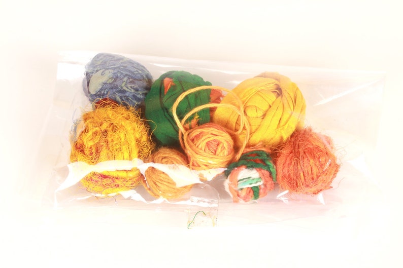Assorted fiber Fall Hues tropical art yarn bundle 8x2 16yds ribbons threads novelty yarns pack journal ribbon recycled sari ribbon Green