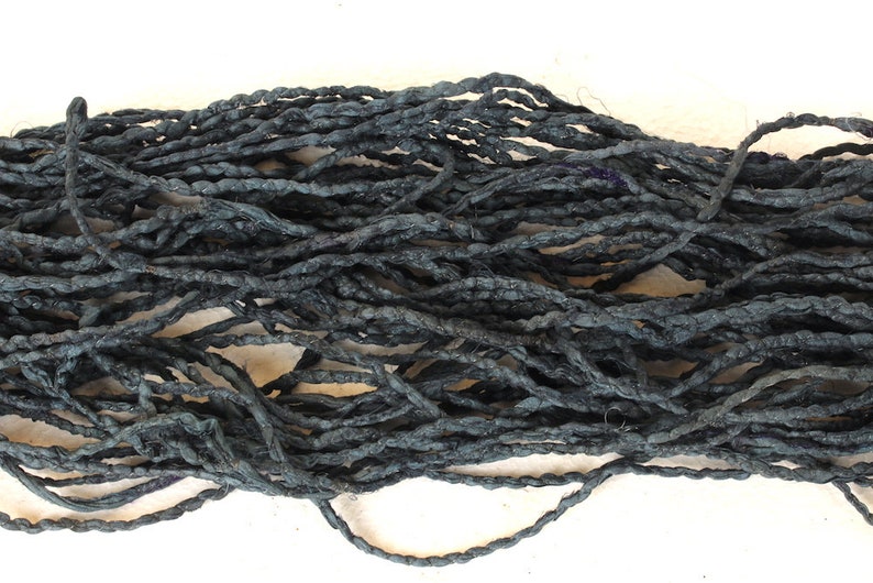 Blue Black Ribbon Cord 252a recycled sari ribbon thread jewellery art ribbon silk ribbon journalling ribbon Recycled Sari silk ribbon