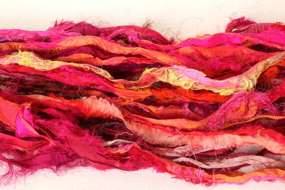 More Red 190 Recycled Sari Silk Ribbon  Thin /& Wide Ribbon BOHO Jewellery Making recycled Sarisilk Ribbon Recycled Sari silk ribbon