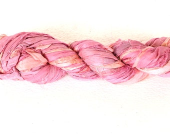 Recycled Sari silk ribbon - Carnation 227 Recycled Sari Silk Ribbon  Thin & Wide Ribbon BOHO Jewelry Making recycled Sarisilk Ribbon