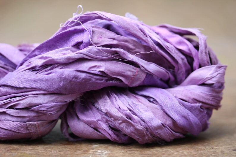 Recycled Sari silk ribbon Pastel Purple 132