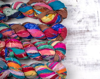 Chiffon ribbon,  Sari chiffon ribbon, Ribbon, Raw edge ribbon, Recycled Sari Silk, Gift Wrapping Ribbon, Bouquet Ribbon, Weaving art yarn