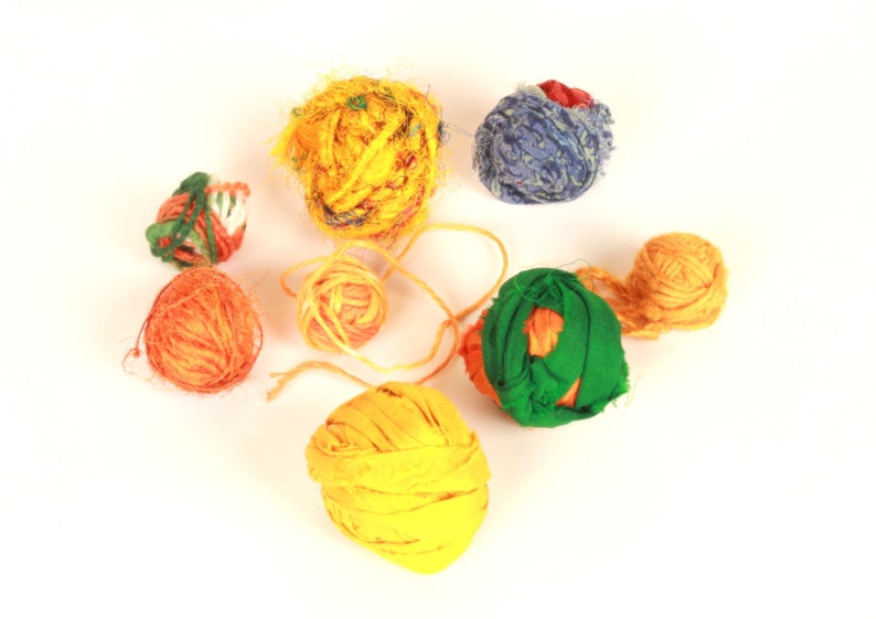 Assorted fiber Fall Hues tropical art yarn bundle 8x2 16yds ribbons threads novelty yarns pack journal ribbon recycled sari ribbon Green
