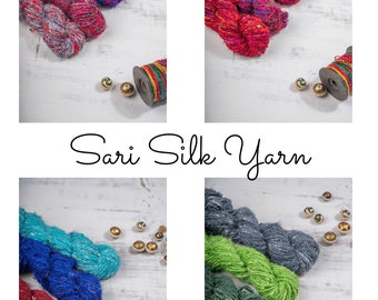 17 shades Sari Silk Yarn - Smaller lengths available, weaving yarn, recycled silk yarn, crochet yarn, knitting yarn, jewellery making yarn