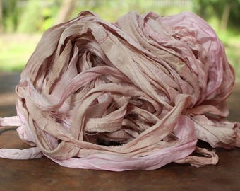 Recycled Sari Chiffon silk ribbon - Pastel Pink