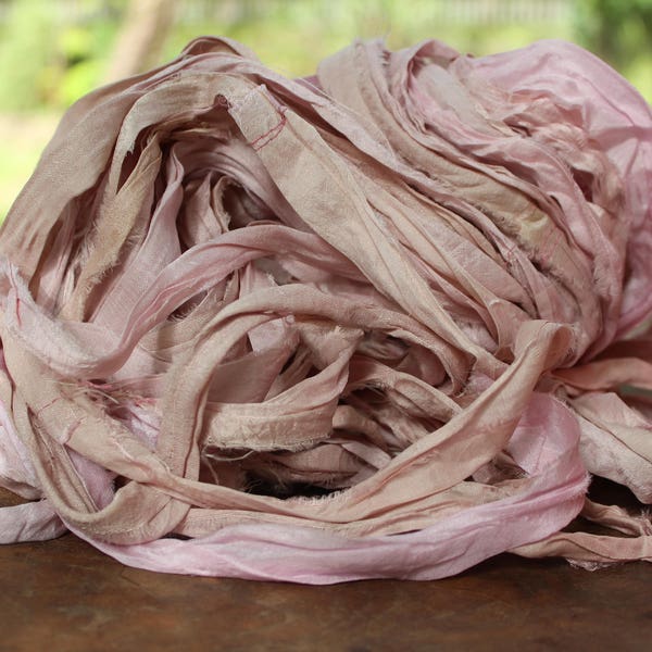 Recyceltes Sari Chiffon Seidenband - Pastell Rosa