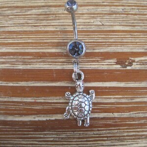 Belly Button Ring Body Jewelry Silver Turtle with Double Light Purple  Gem Stone Belly Button Ring