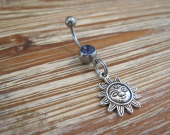 Belly Button Ring - Body Jewelry - Sun with Purple Gem Stone Belly Button Ring - Sun Belly Ring