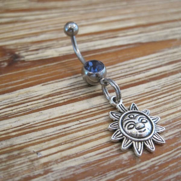 Belly Button Ring - Body Jewelry - Sun with Purple Gem Stone Belly Button Ring - Sun Belly Ring