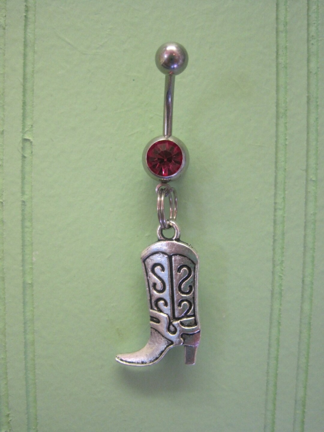 Belly Button Ring Body Jewelry Silver Cowgirl With Pink Gem Stone Belly