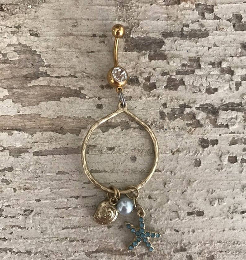 Belly Button Ring Body Jewelry Gold Dangle Hoop With Etsy