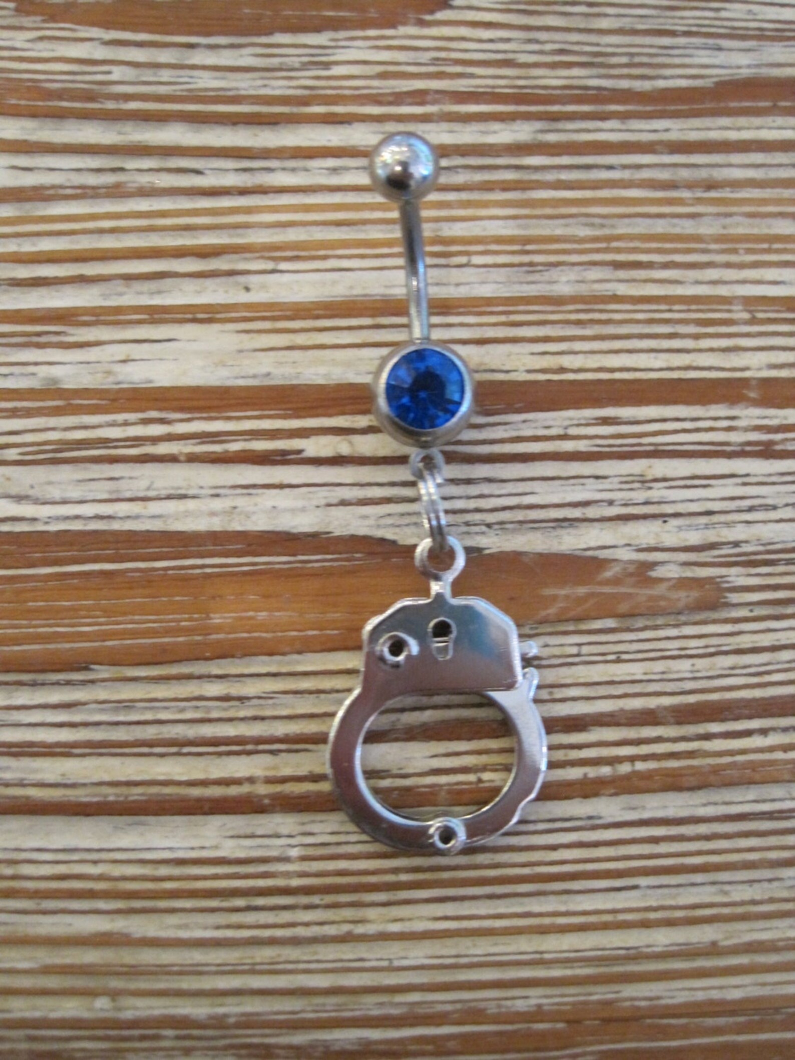 Belly Button Ring Body Jewelry silver Handcuff With Dark Blue Gem Stone